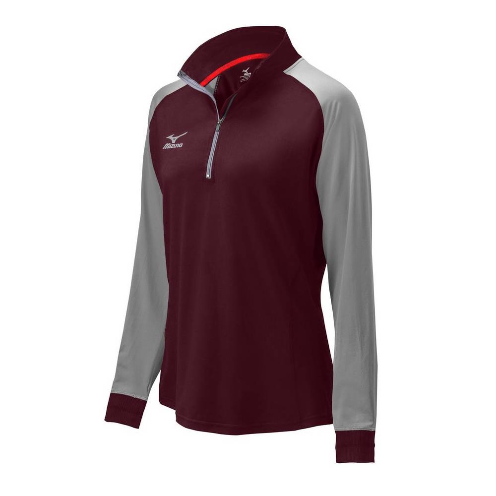 Casaco Mizuno Voleibol Prime 1/2 Zip - Mulher - Bordeaux/Cinzentas - KCNVZ2160